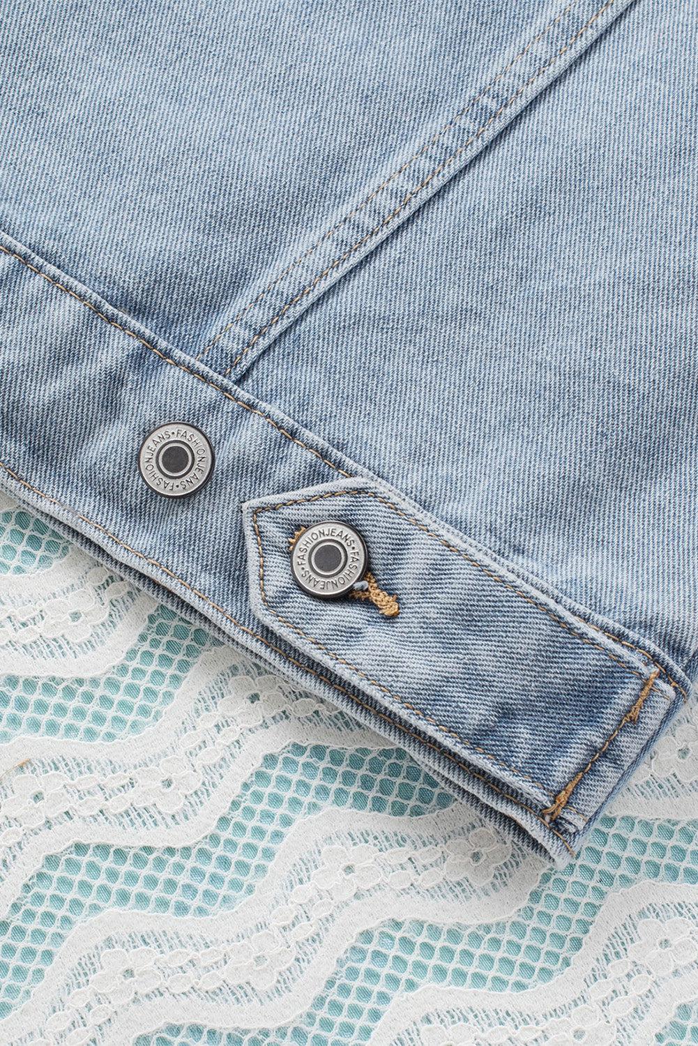 Distressed Hooded Denim Jacket BLUE ZONE PLANET