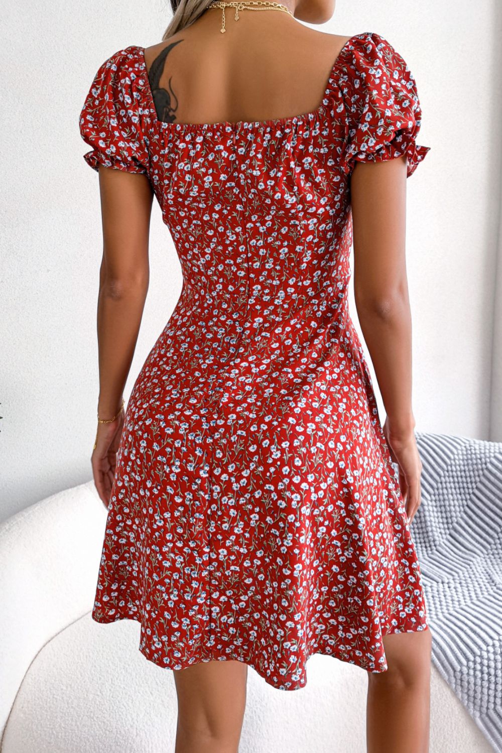 Ditsy Floral Drawstring A-Line Dress BLUE ZONE PLANET
