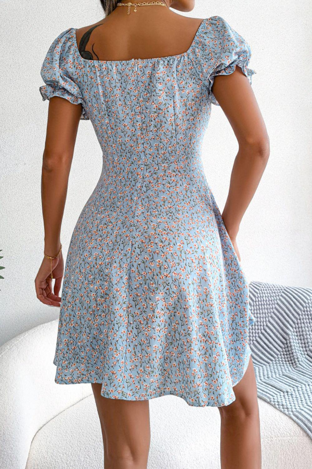 Ditsy Floral Drawstring A-Line Dress BLUE ZONE PLANET