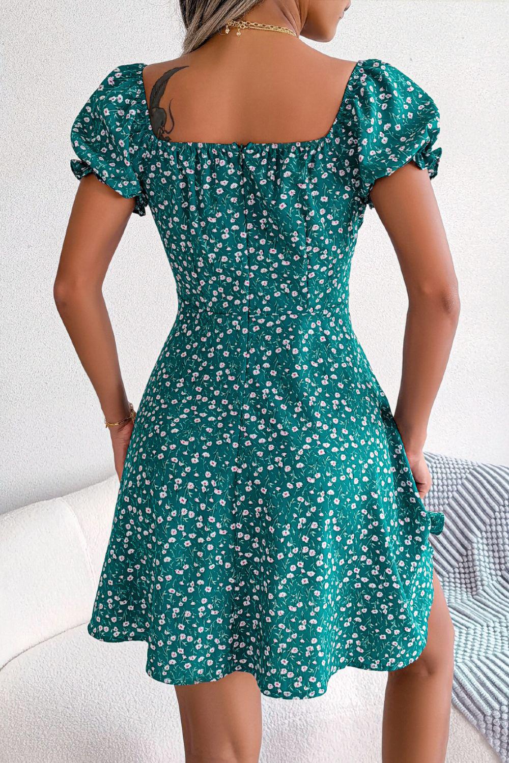 Ditsy Floral Drawstring A-Line Dress BLUE ZONE PLANET