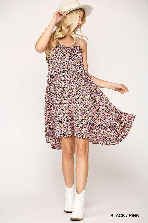 Ditsy Floral Print Sleeveless Dress With Lace Trim Blue Zone Planet