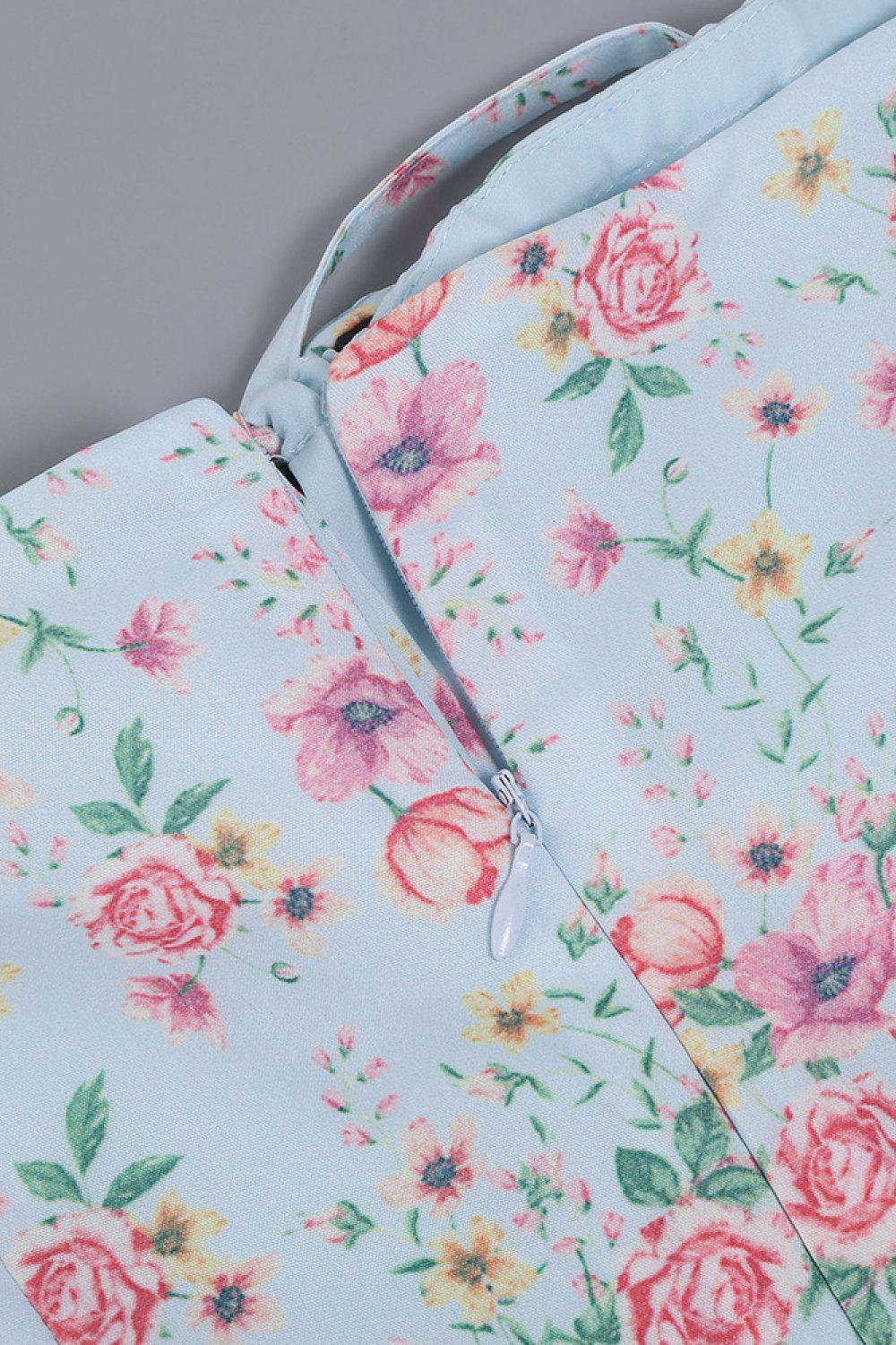 Ditsy Floral Puff Sleeve Thigh Slit Dress BLUE ZONE PLANET