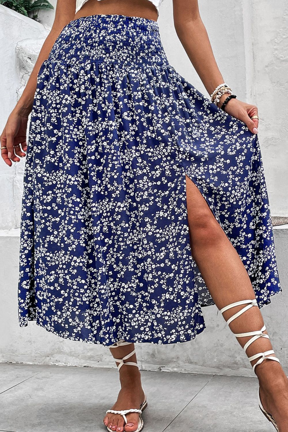 Ditsy Floral Slit High Waist Skirt BLUE ZONE PLANET