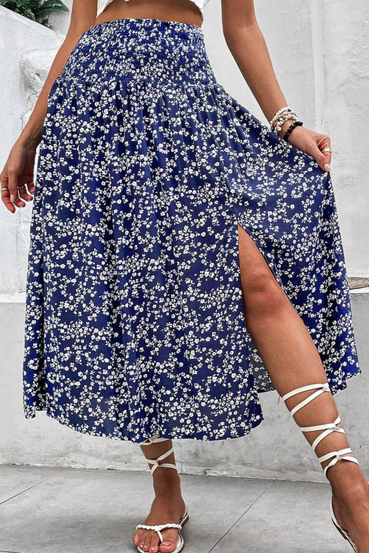 Ditsy Floral Slit High Waist Skirt BLUE ZONE PLANET