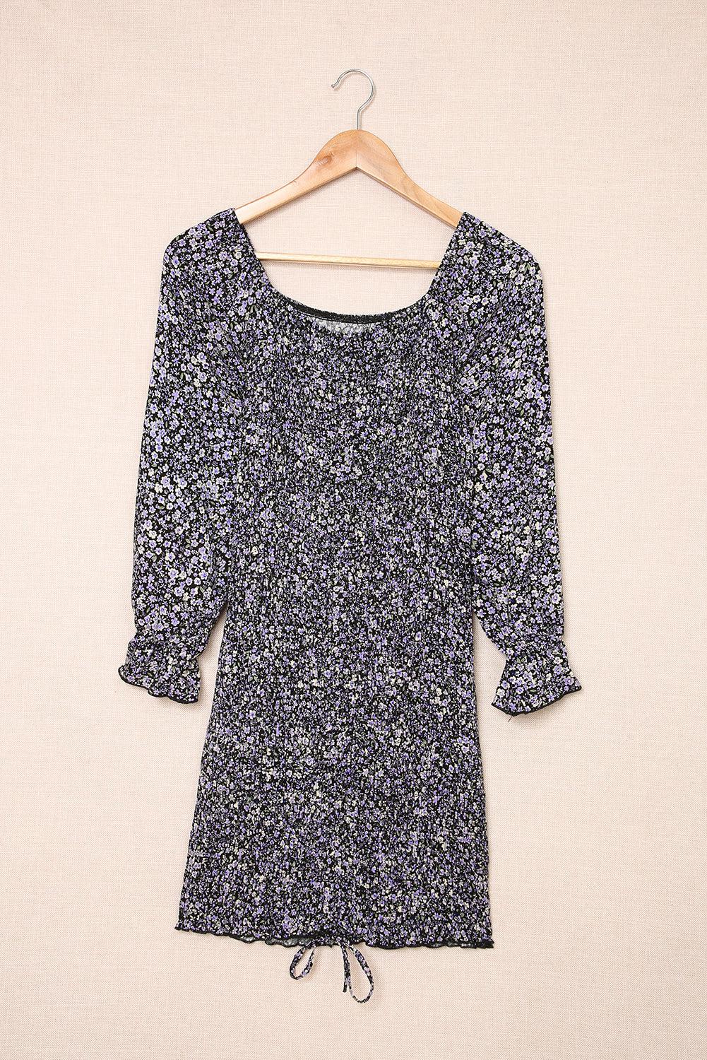 Ditsy Floral Smocked Sweetheart Neck Mini Dress BLUE ZONE PLANET
