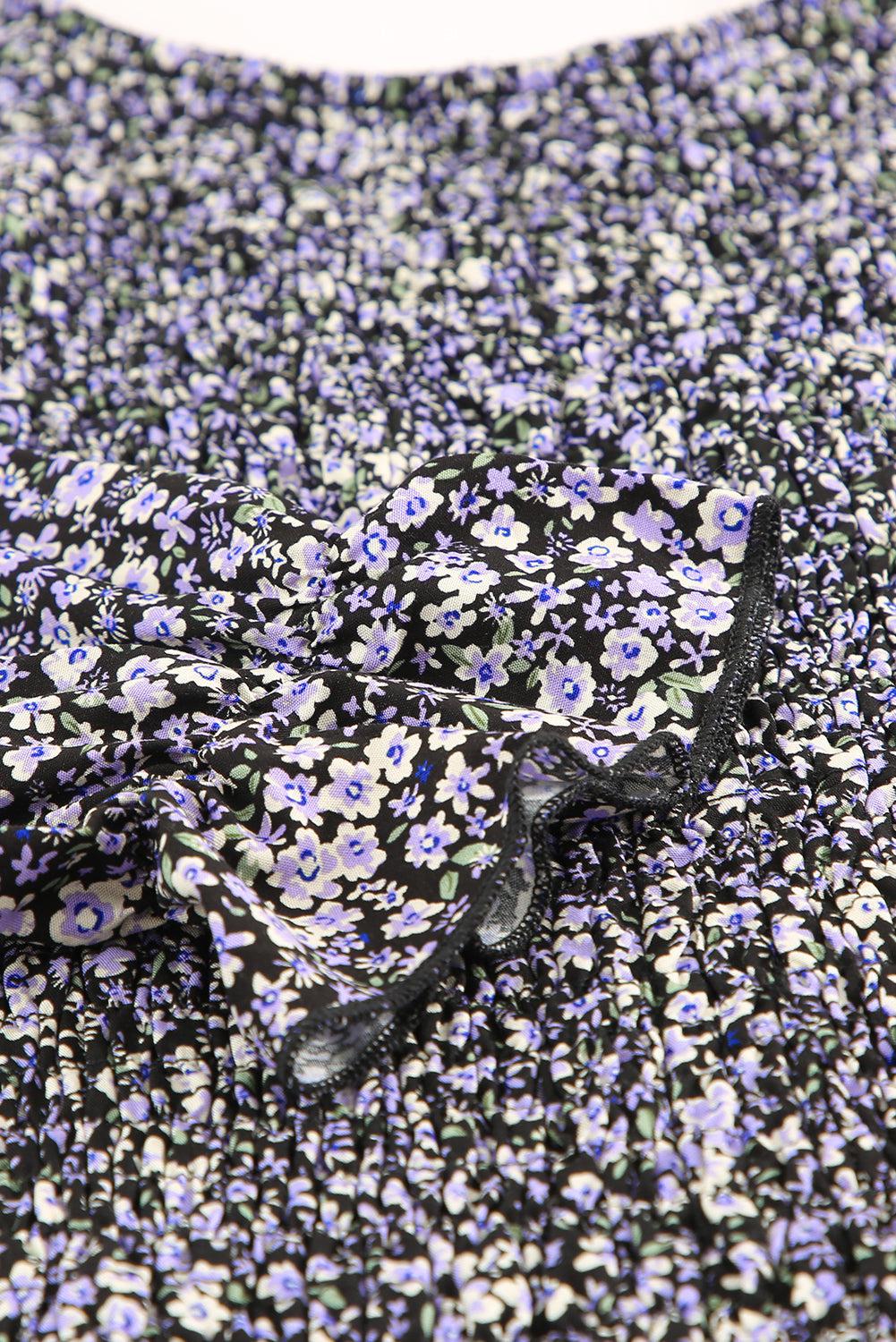 Ditsy Floral Smocked Sweetheart Neck Mini Dress BLUE ZONE PLANET