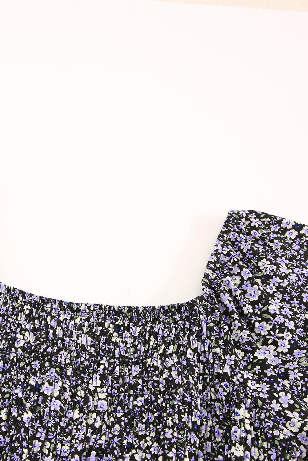 Ditsy Floral Smocked Sweetheart Neck Mini Dress BLUE ZONE PLANET