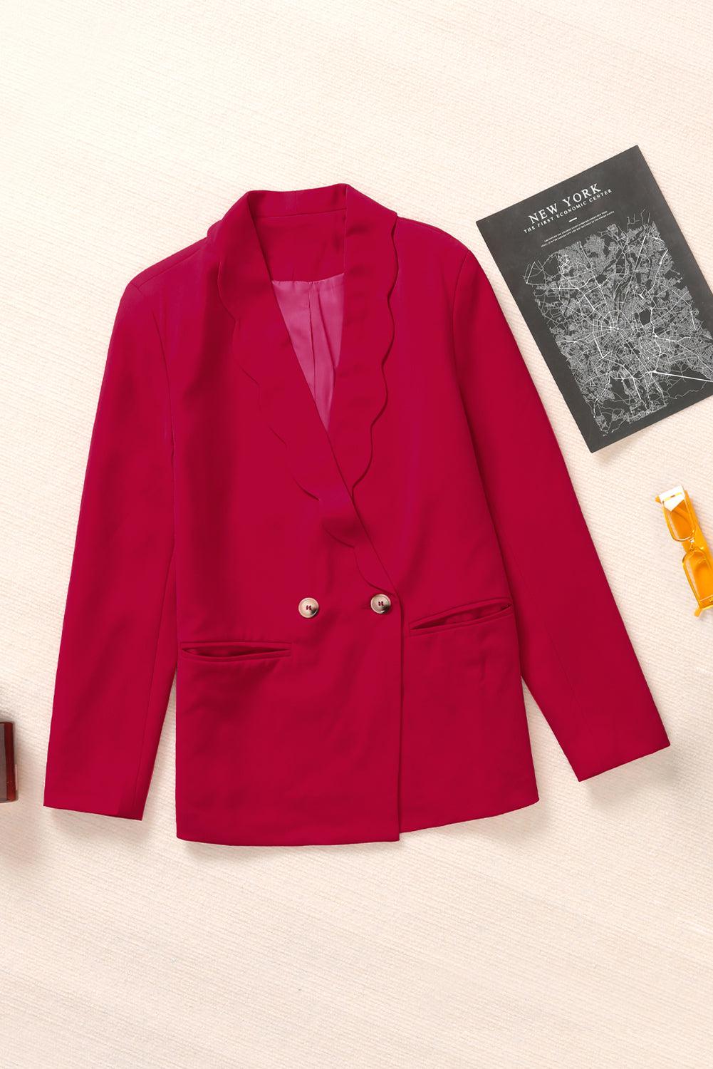 Double-Breasted Scalloped Shawl Collar Blazer BLUE ZONE PLANET