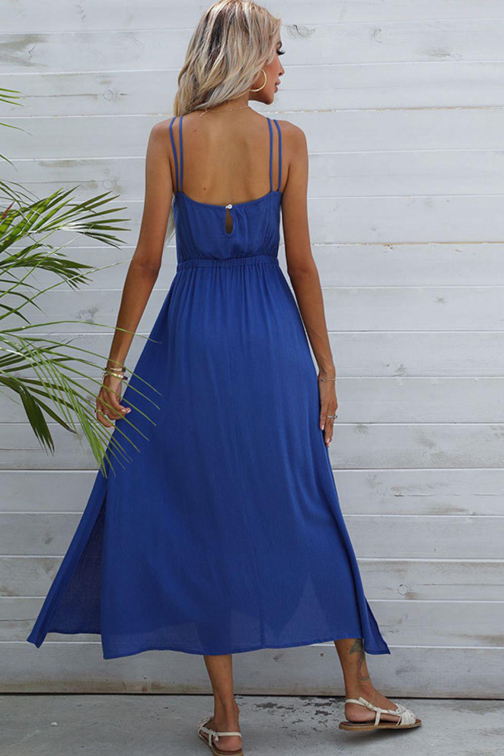 Double-Strap Side Slit Dress BLUE ZONE PLANET