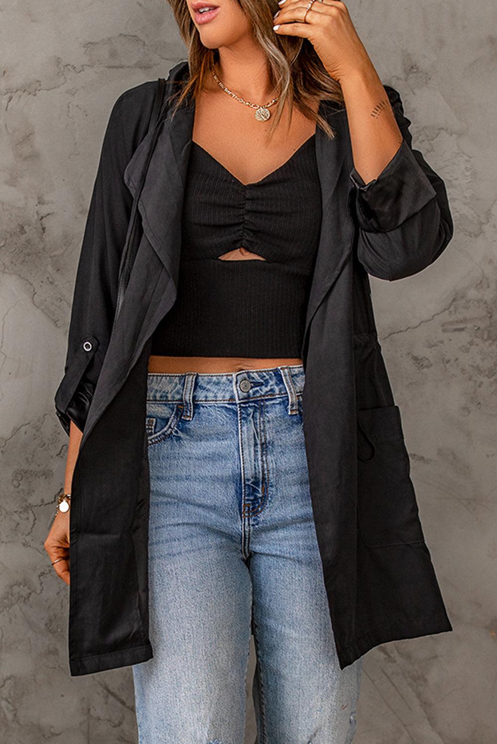 Drawstring Hooded Longline Jacket BLUE ZONE PLANET