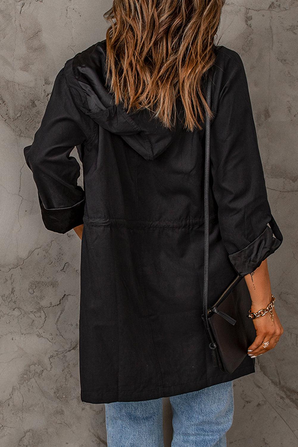 Drawstring Hooded Longline Jacket BLUE ZONE PLANET