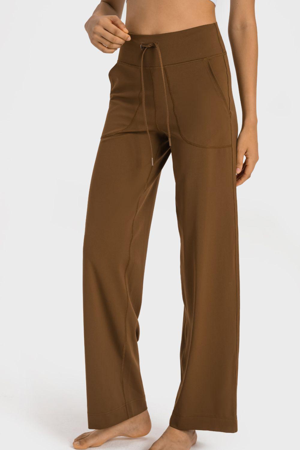 Drawstring Waist Wide Leg Sports Pants with Pockets BLUE ZONE PLANET