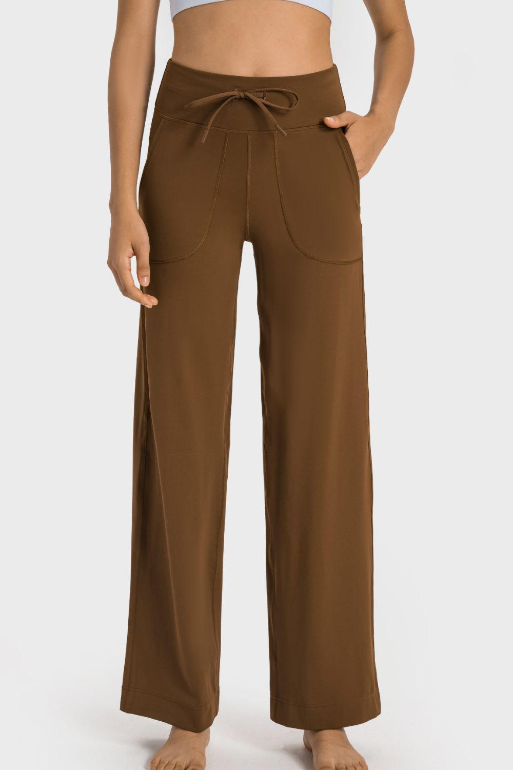 Drawstring Waist Wide Leg Sports Pants with Pockets BLUE ZONE PLANET