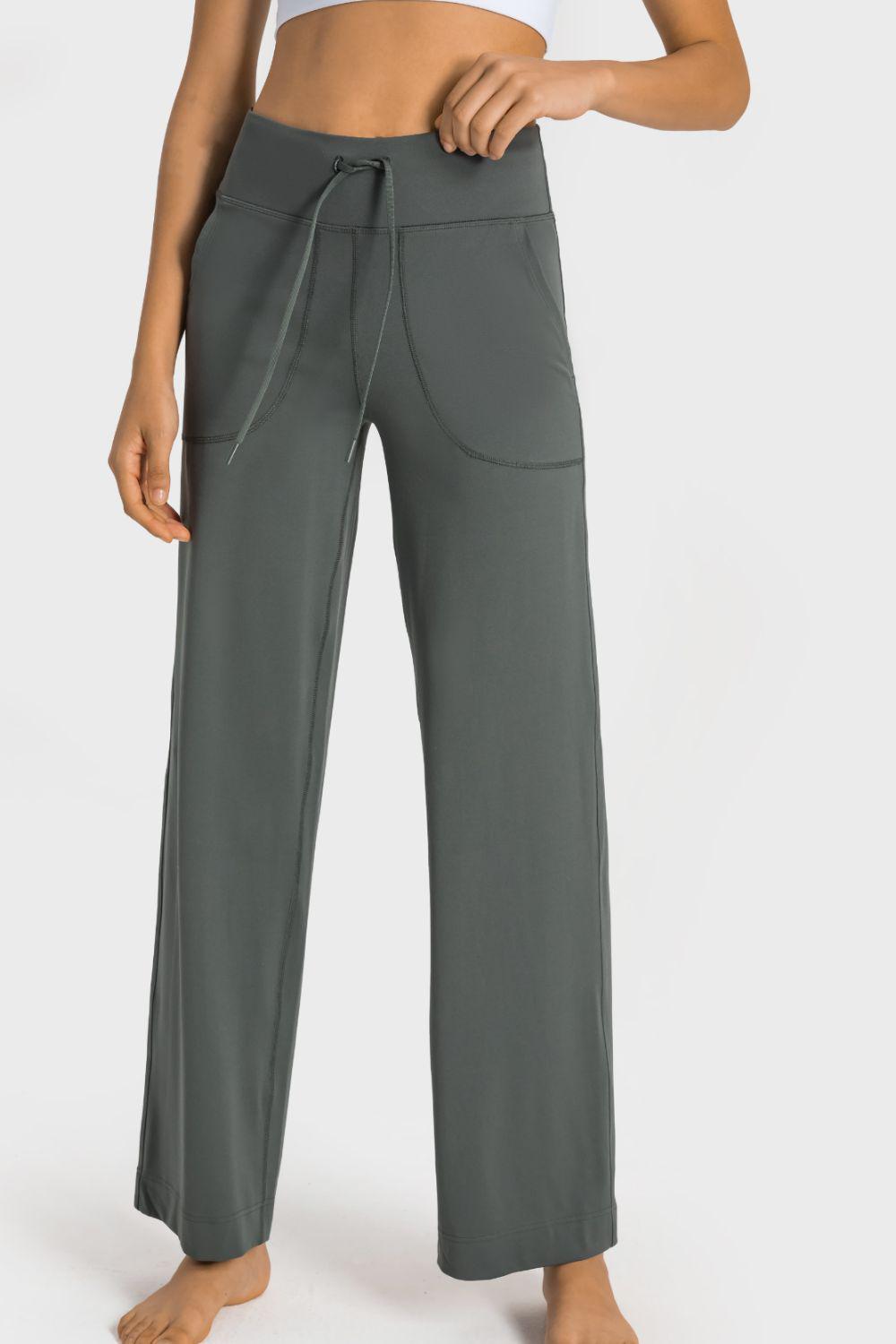 Drawstring Waist Wide Leg Sports Pants with Pockets BLUE ZONE PLANET
