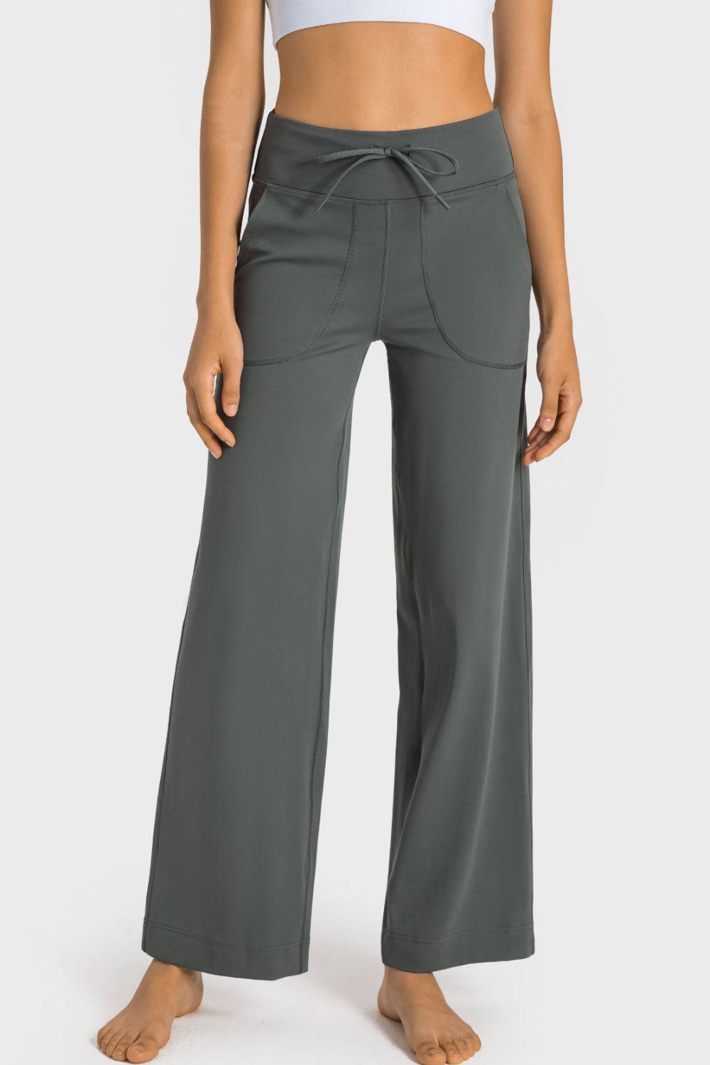 Drawstring Waist Wide Leg Sports Pants with Pockets BLUE ZONE PLANET
