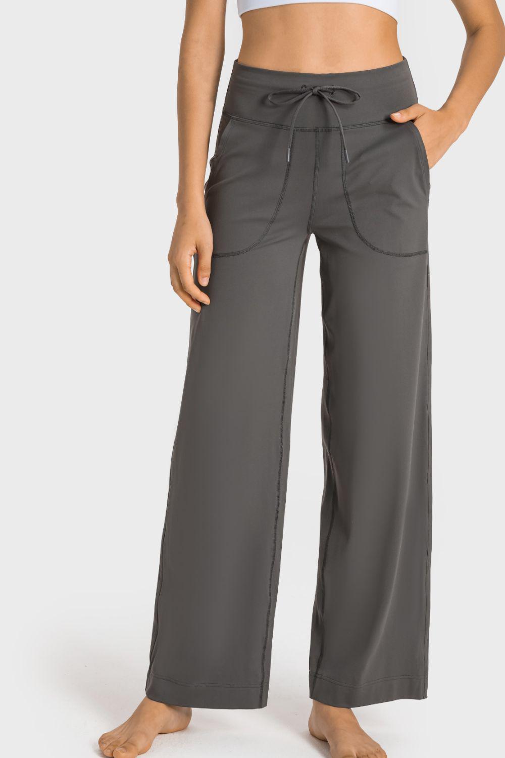 Drawstring Waist Wide Leg Sports Pants with Pockets BLUE ZONE PLANET
