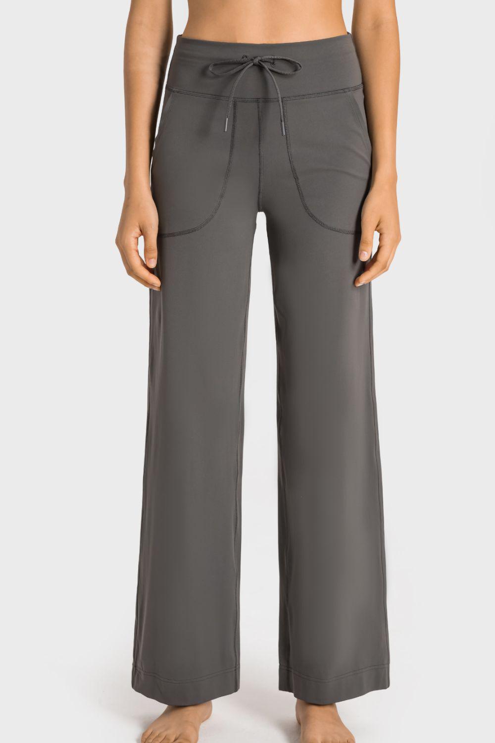 Drawstring Waist Wide Leg Sports Pants with Pockets BLUE ZONE PLANET