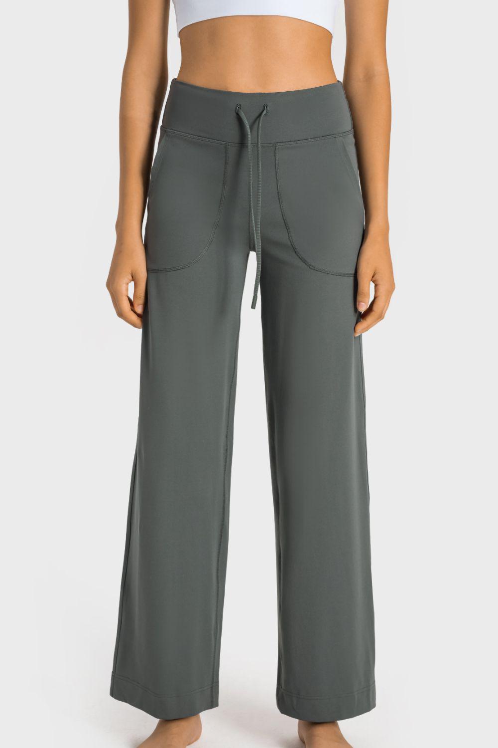 Drawstring Waist Wide Leg Sports Pants with Pockets BLUE ZONE PLANET