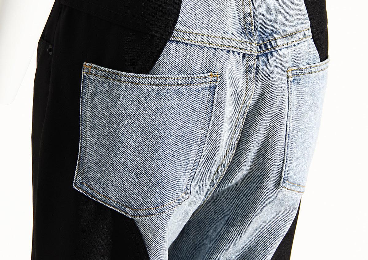 Dream Architect Black and Blue Wavy Denim Straight Wide-Leg Pants iYoowe DropShipping