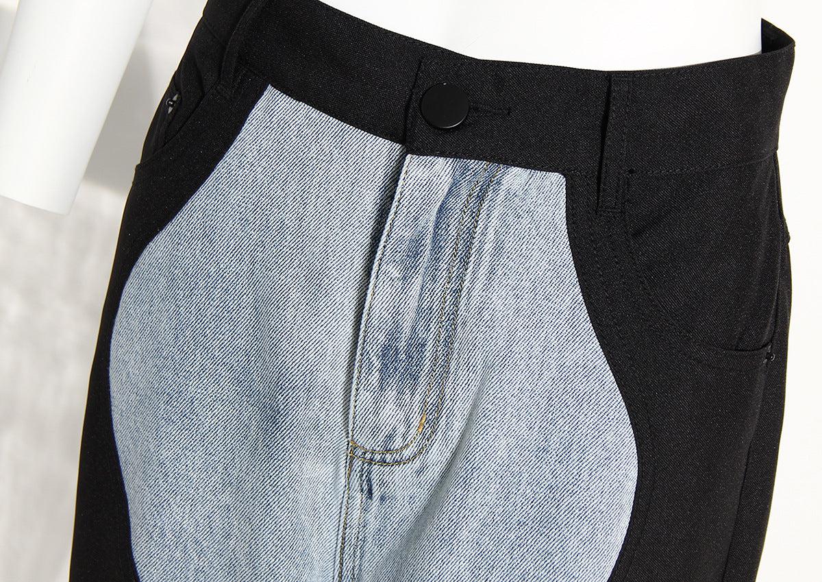 Dream Architect Black and Blue Wavy Denim Straight Wide-Leg Pants iYoowe DropShipping