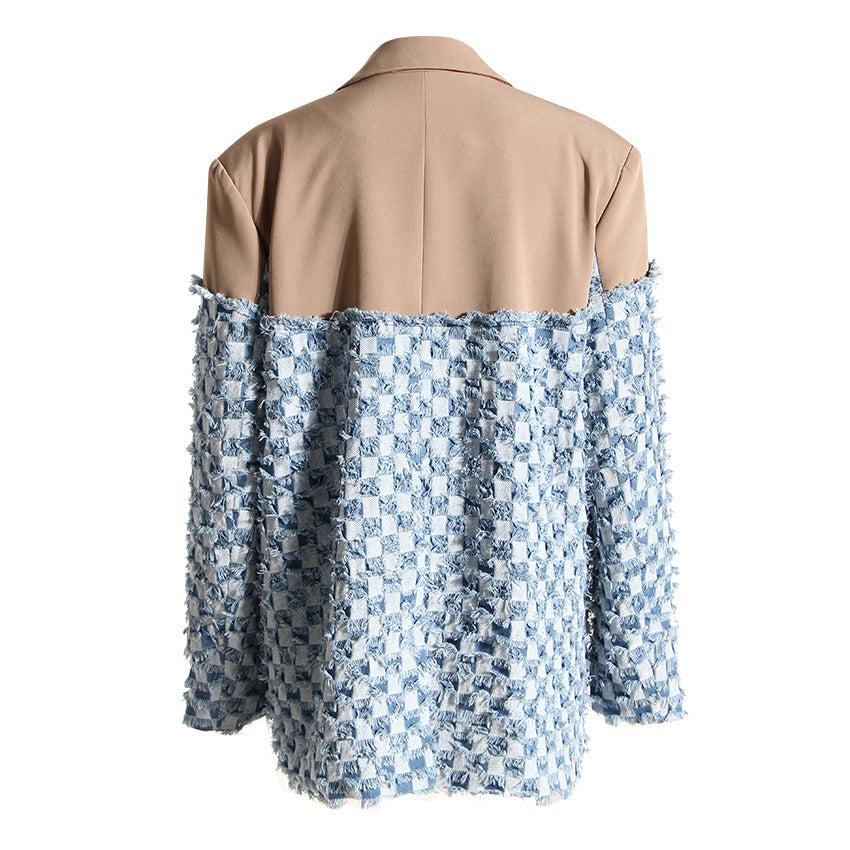 Dream Architect Color Contrast Stitching Plaid Denim Jacket iYoowe DropShipping