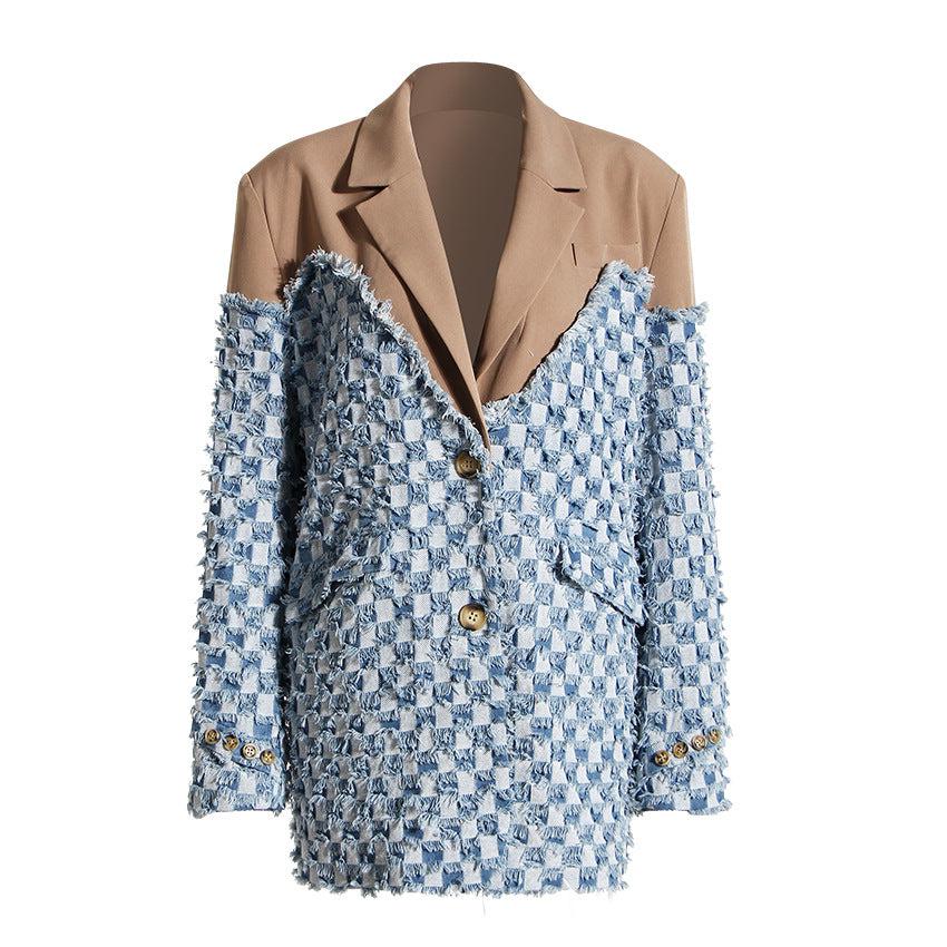 Dream Architect Color Contrast Stitching Plaid Denim Jacket iYoowe DropShipping