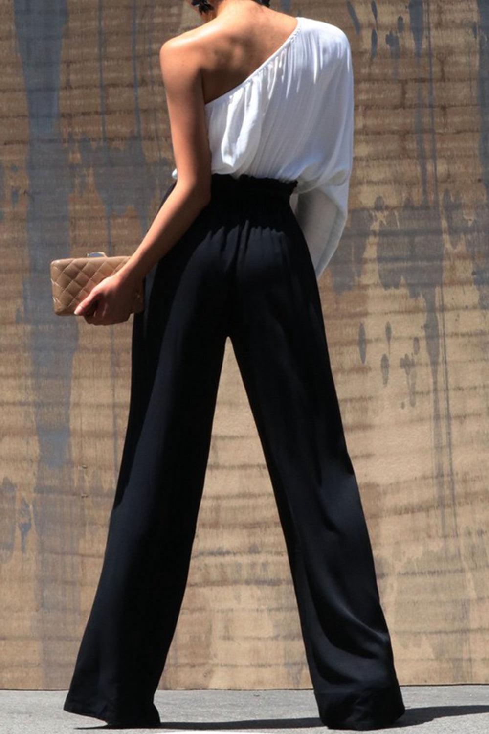 Dress Day Marvelous in Manhattan One-Shoulder Jumpsuit in White/Black BLUE ZONE PLANET