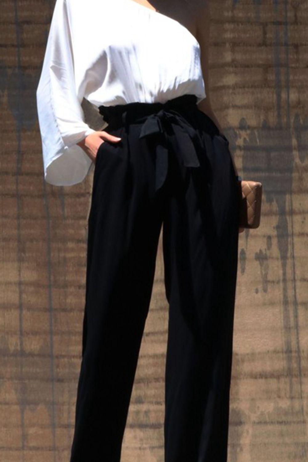 Dress Day Marvelous in Manhattan One-Shoulder Jumpsuit in White/Black BLUE ZONE PLANET