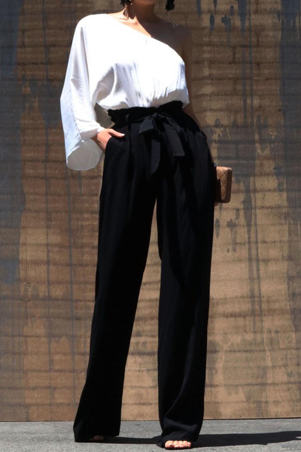 Dress Day Marvelous in Manhattan One-Shoulder Jumpsuit in White/Black BLUE ZONE PLANET