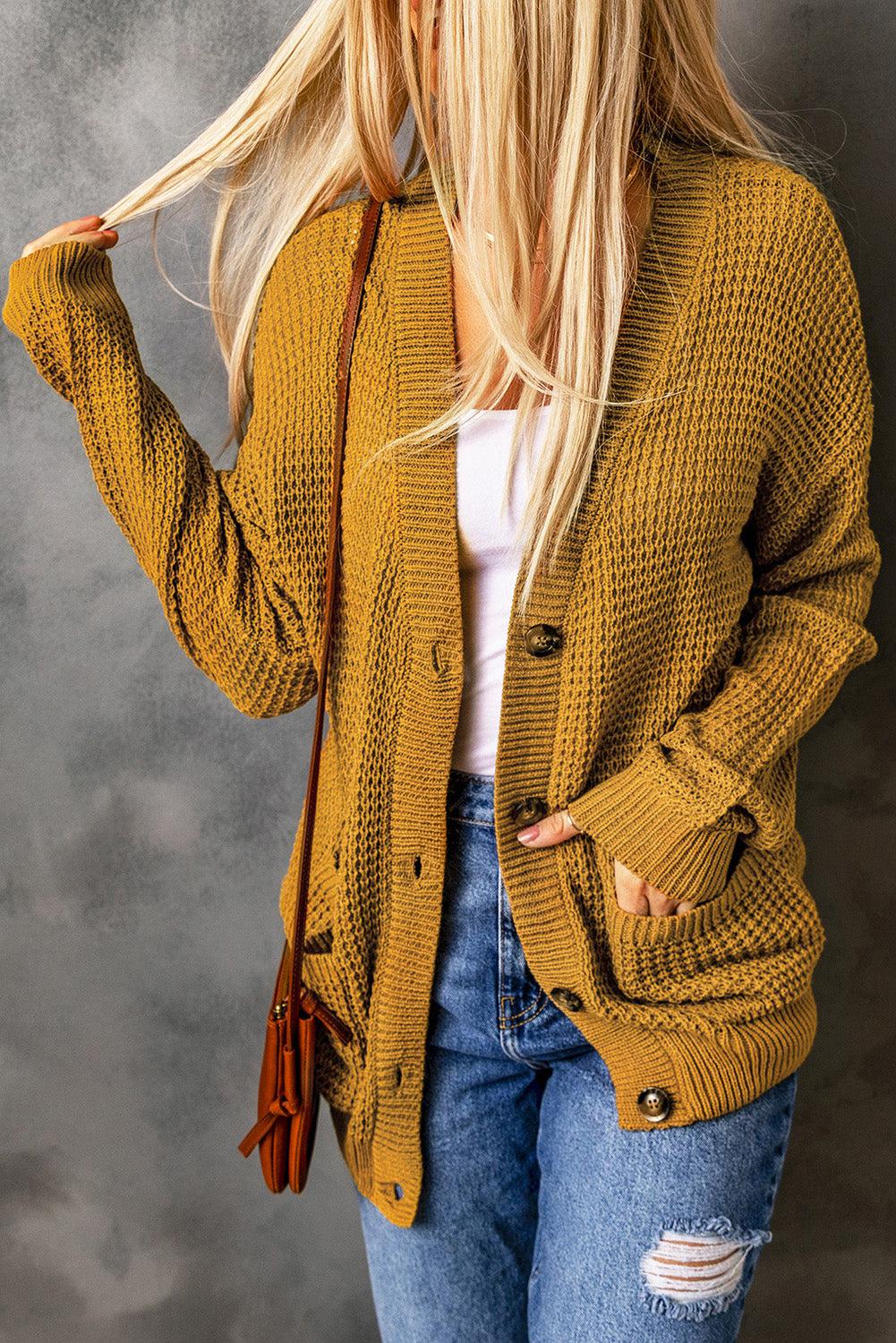 Drop Shoulder Button Down Pocketed Cardigan BLUE ZONE PLANET