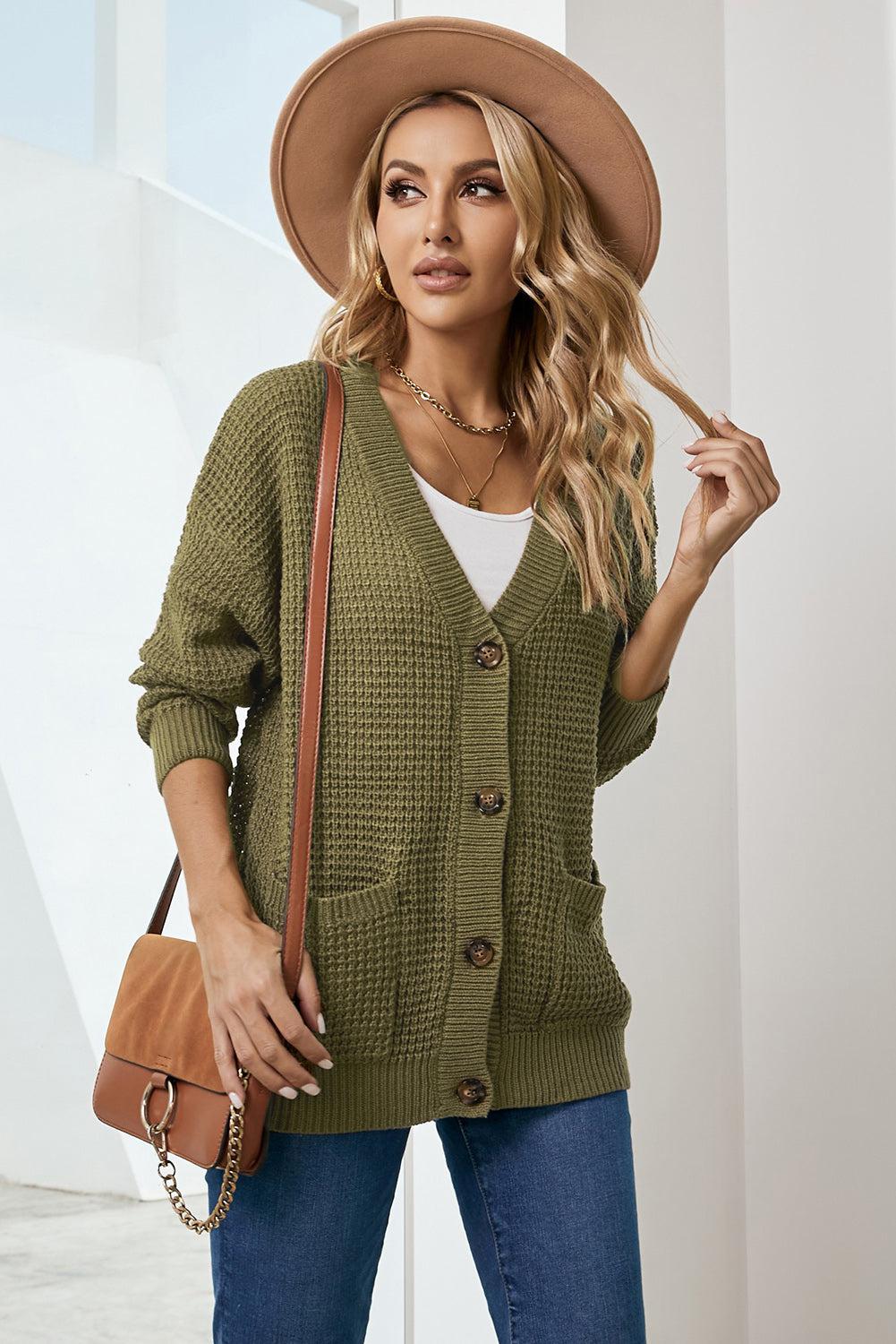 Drop Shoulder Button Down Pocketed Cardigan BLUE ZONE PLANET