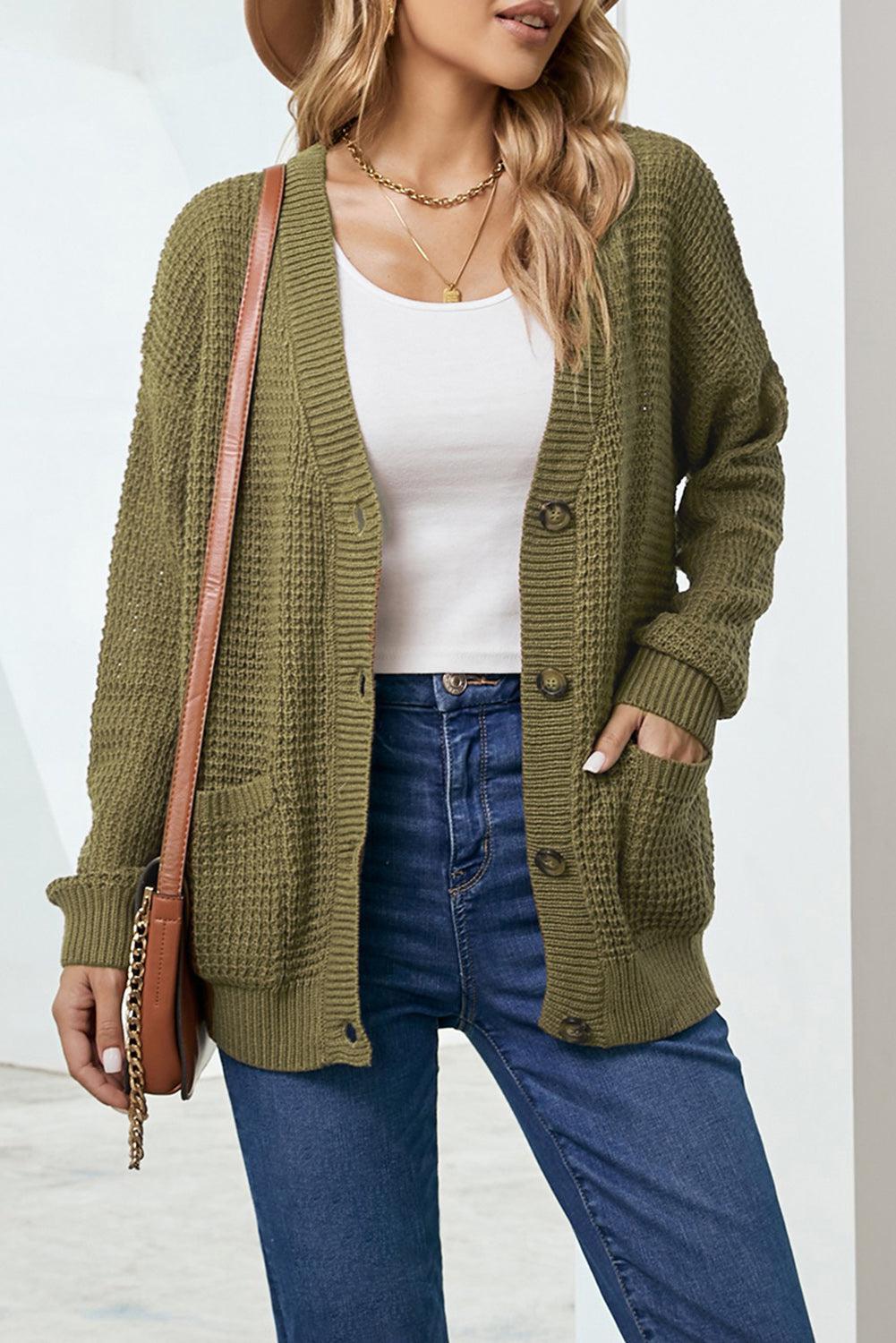 Drop Shoulder Button Down Pocketed Cardigan BLUE ZONE PLANET