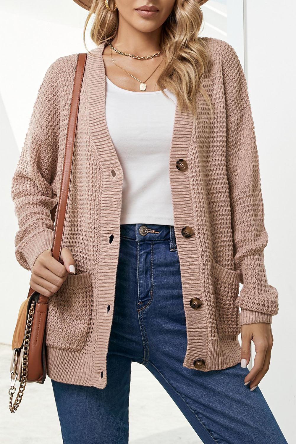 Drop Shoulder Button Down Pocketed Cardigan BLUE ZONE PLANET