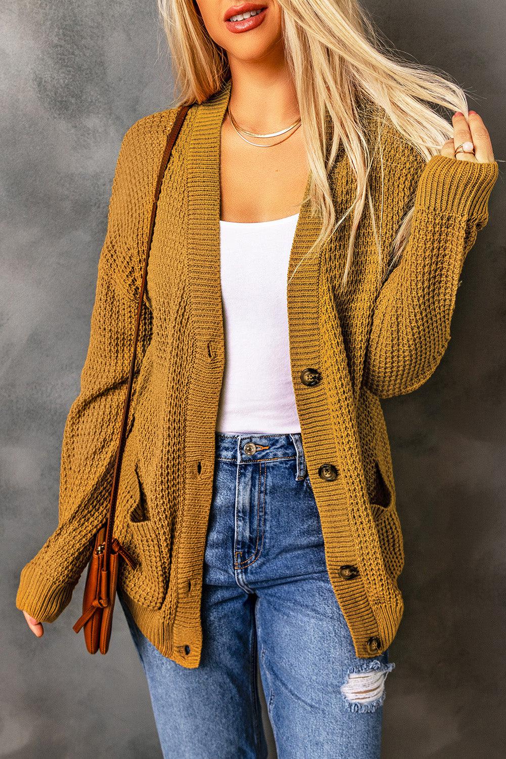 Drop Shoulder Button Down Pocketed Cardigan BLUE ZONE PLANET