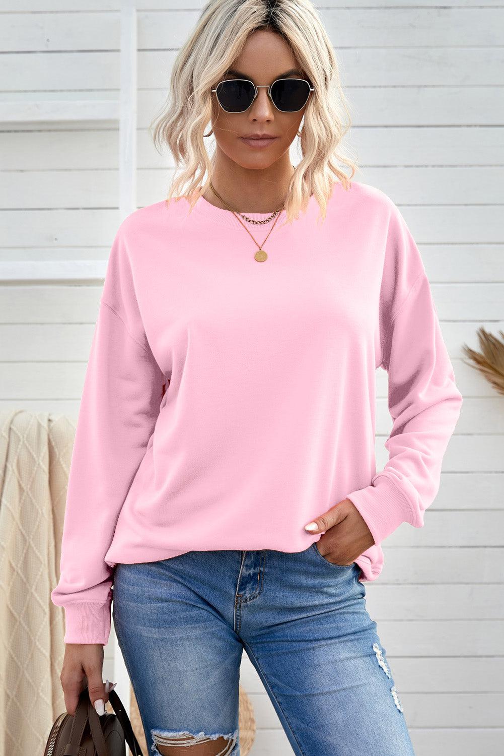 Drop Shoulder Ribbed Trim Sweatshirt BLUE ZONE PLANET