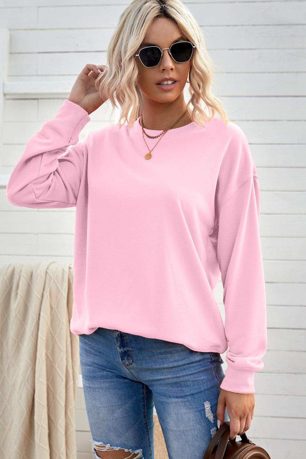 Drop Shoulder Ribbed Trim Sweatshirt BLUE ZONE PLANET