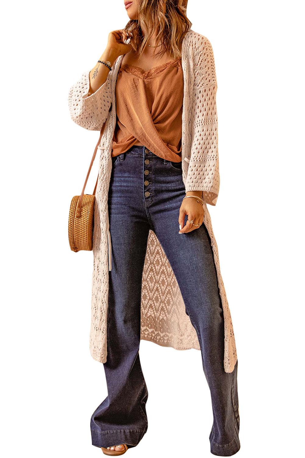 Dropped Shoulder Long Sleeve Crochet Duster Cardigan BLUE ZONE PLANET