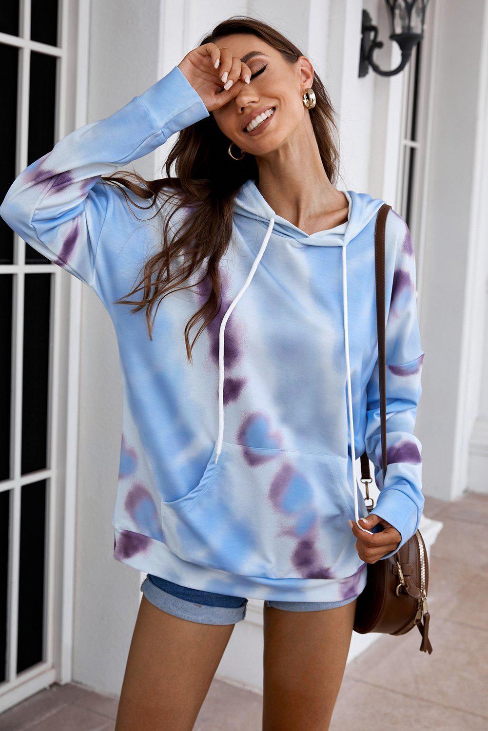 Dropped Sleeve Tie-dye Hoodie with Drawstring BLUE ZONE PLANET
