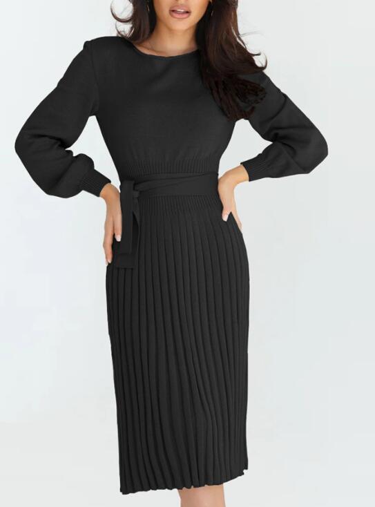 Blue Zone Planet | slim pleated mid-length bottoming sweater dress BLUE ZONE PLANET