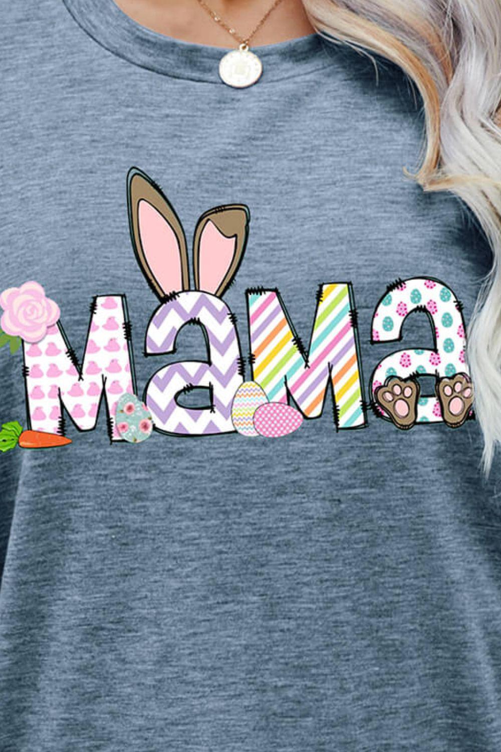 Easter MAMA Graphic Round Neck T-Shirt BLUE ZONE PLANET