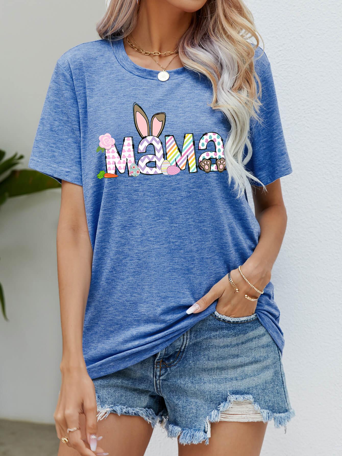 Easter MAMA Graphic Round Neck T-Shirt BLUE ZONE PLANET