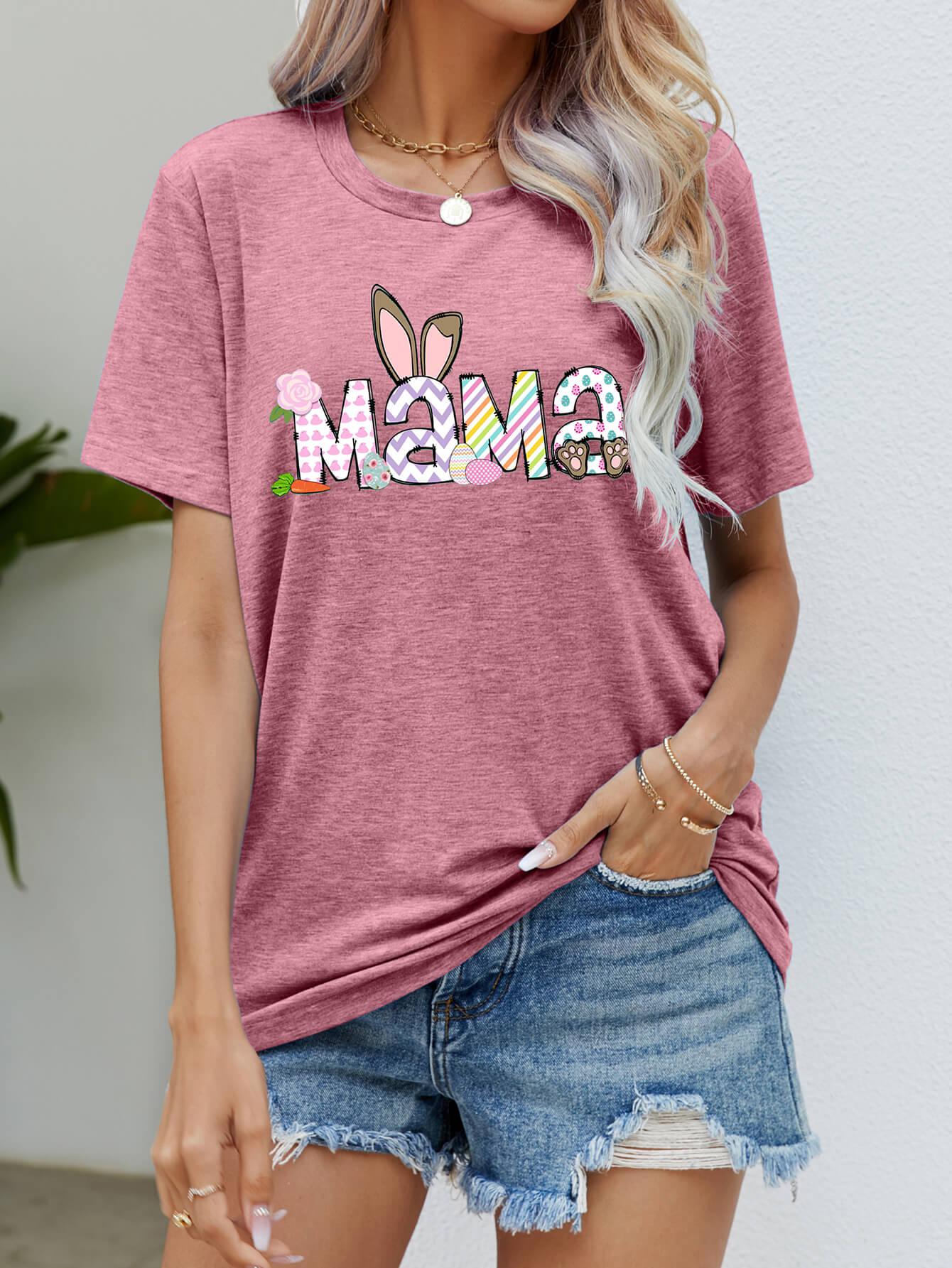 Easter MAMA Graphic Round Neck T-Shirt BLUE ZONE PLANET