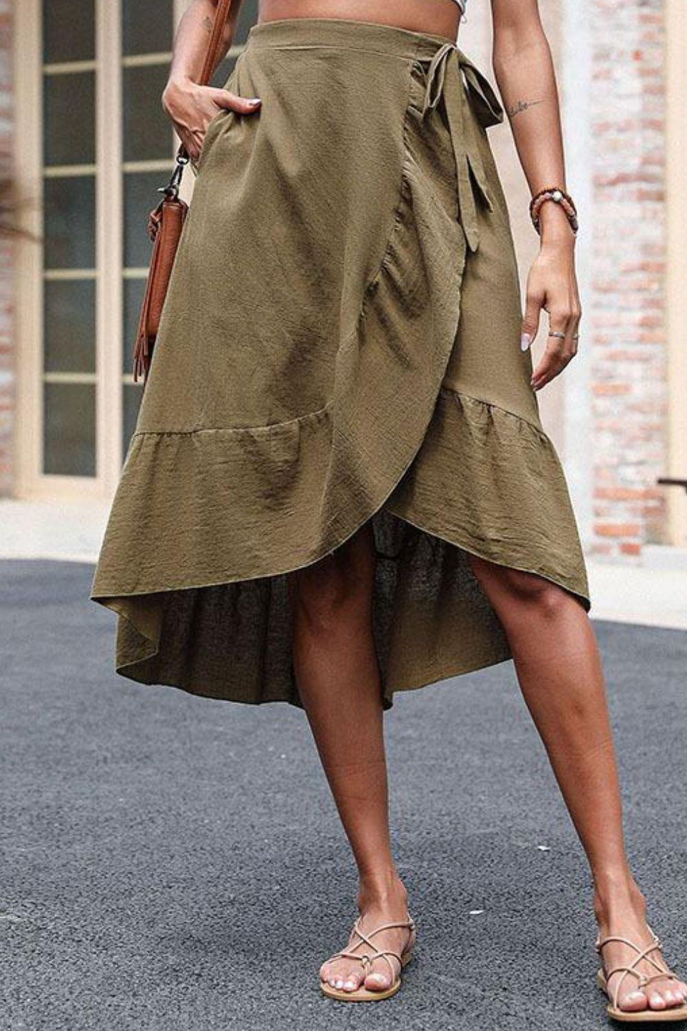 Elastic Waist Ruffled Skirt with Pockets BLUE ZONE PLANET