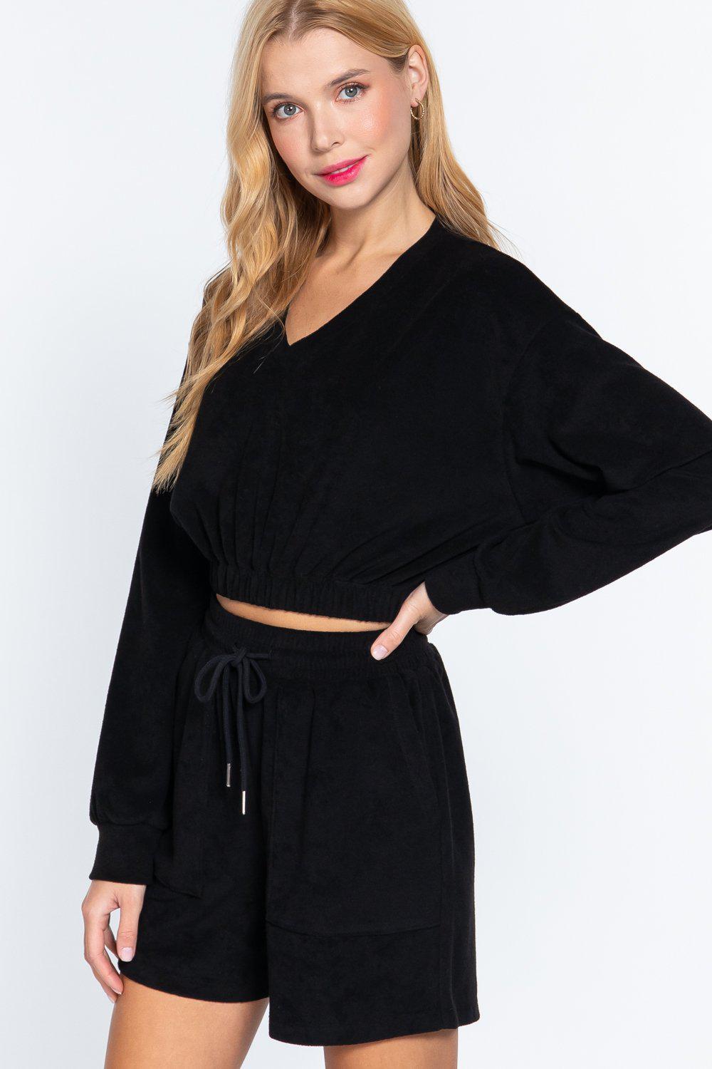Elasticized Hem Terry Towelling Top Blue Zone Planet