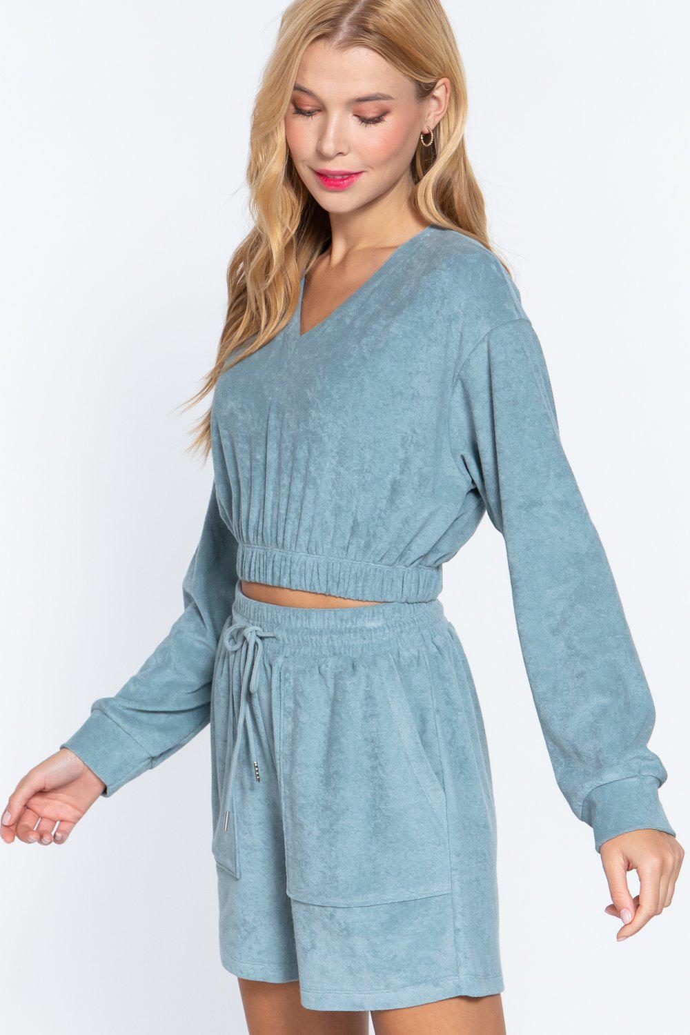 Elasticized Hem Terry Towelling Top Blue Zone Planet