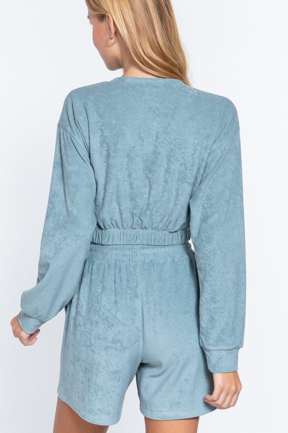 Elasticized Hem Terry Towelling Top Blue Zone Planet