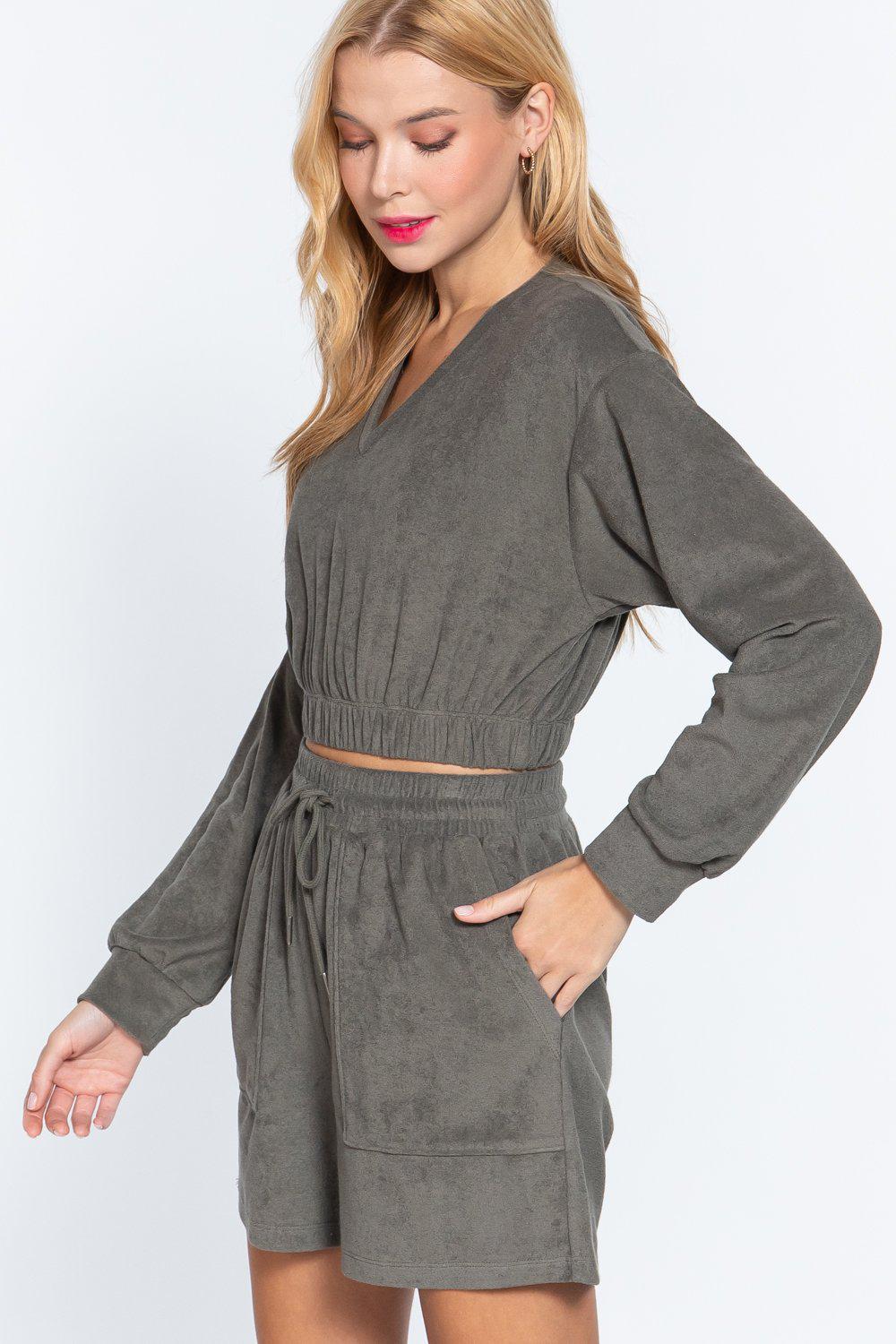Elasticized Hem Terry Towelling Top Blue Zone Planet