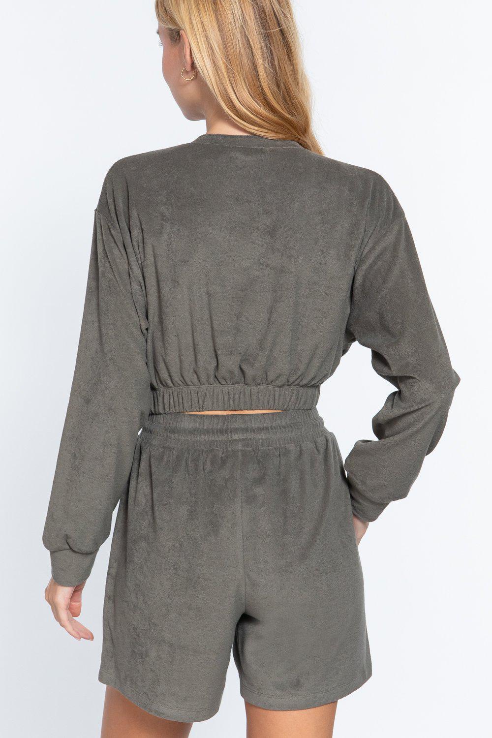 Elasticized Hem Terry Towelling Top Blue Zone Planet