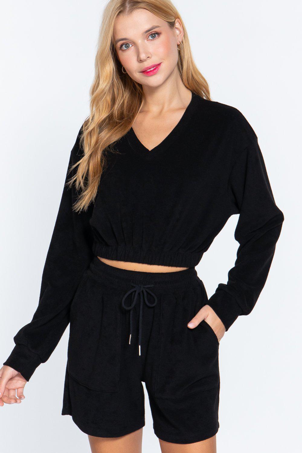 Elasticized Hem Terry Towelling Top Blue Zone Planet