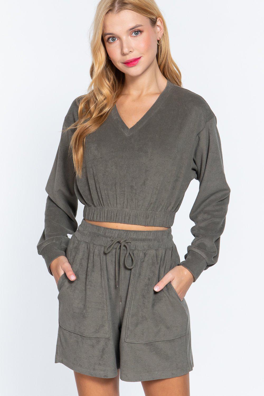 Elasticized Hem Terry Towelling Top Blue Zone Planet
